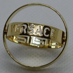 Versace 18K 750 Gold Motion Double Stencil Logo Band Ring Size 11.5